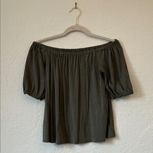 LOFT Olive Off-Shoulder Puff Sleeve Blouse